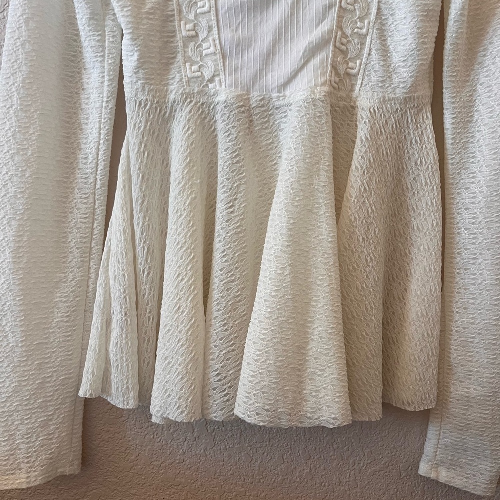 Free People Cream Lace Ling Sleeve Peplum top / Boho Western Cowgirl - Picture 10 of 13